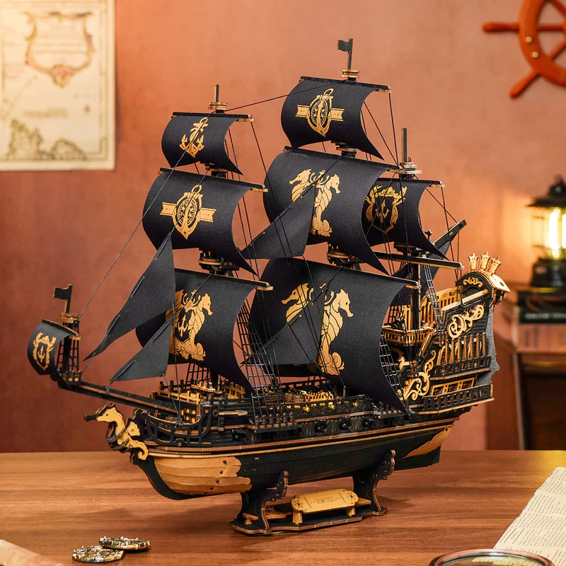 🐚 พร้อมส่ง EN.ver 🌊 โมเดลเรือ The Seahorse Barque ของเล่น DIY ของขวัญ ของแต่งบ้าน ROKR MCB02