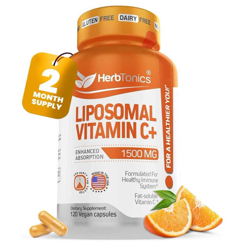 [ HERBTONICS ]❇️LIPOSOMAL VITAMIN C+ 1500 MG🍊( วิตามินซี แบบดูดซึมสูง - เสริมภูมิคุ้มกัน เสริมคอลลาเจน )( 120 แคปซูล💊 )