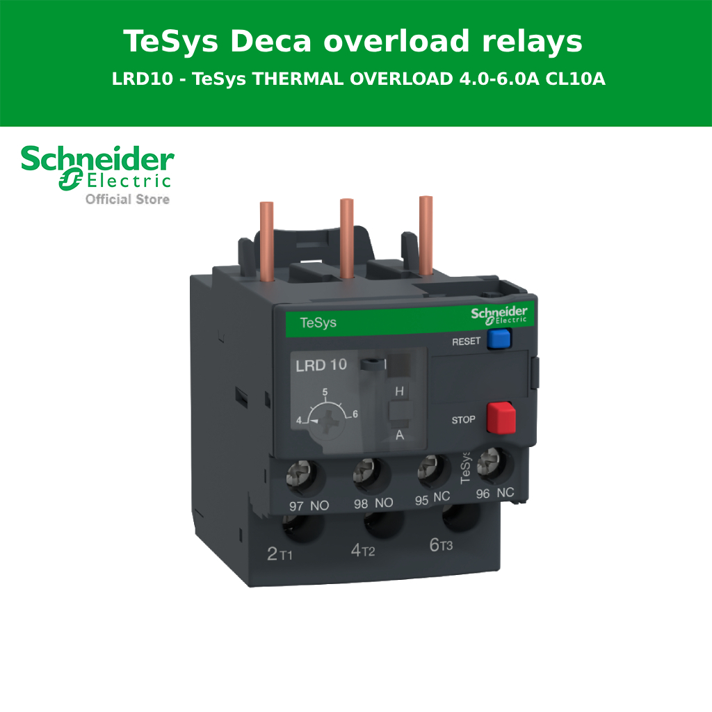 Schneider Electric Thermal overload relay, รุ่น Tesys Deca, 690VAC, 3P, 4 to 6A, 1NO+1NC, class 10A,