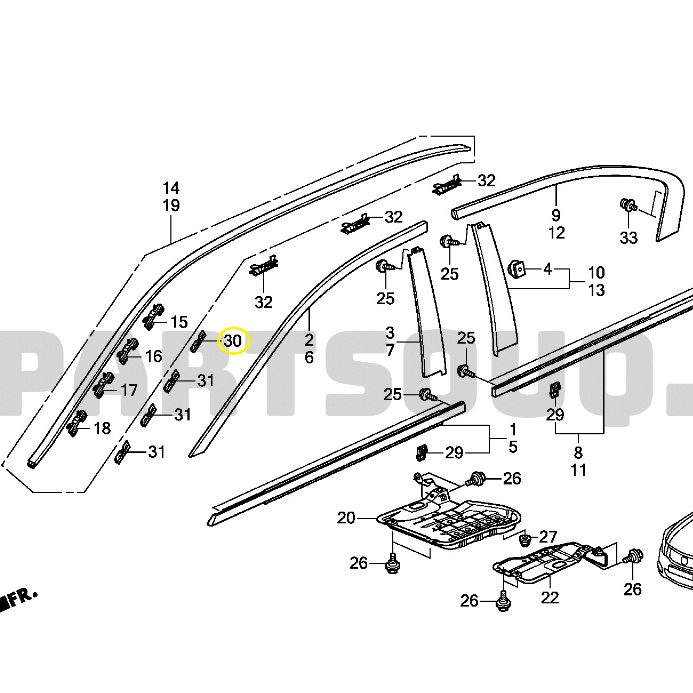 Honda Accord G8 2008-2012 กิ๊บคิ้วหลังคา กิ๊บคิ้วขอบหลังคา แท้เบิกศูนย์