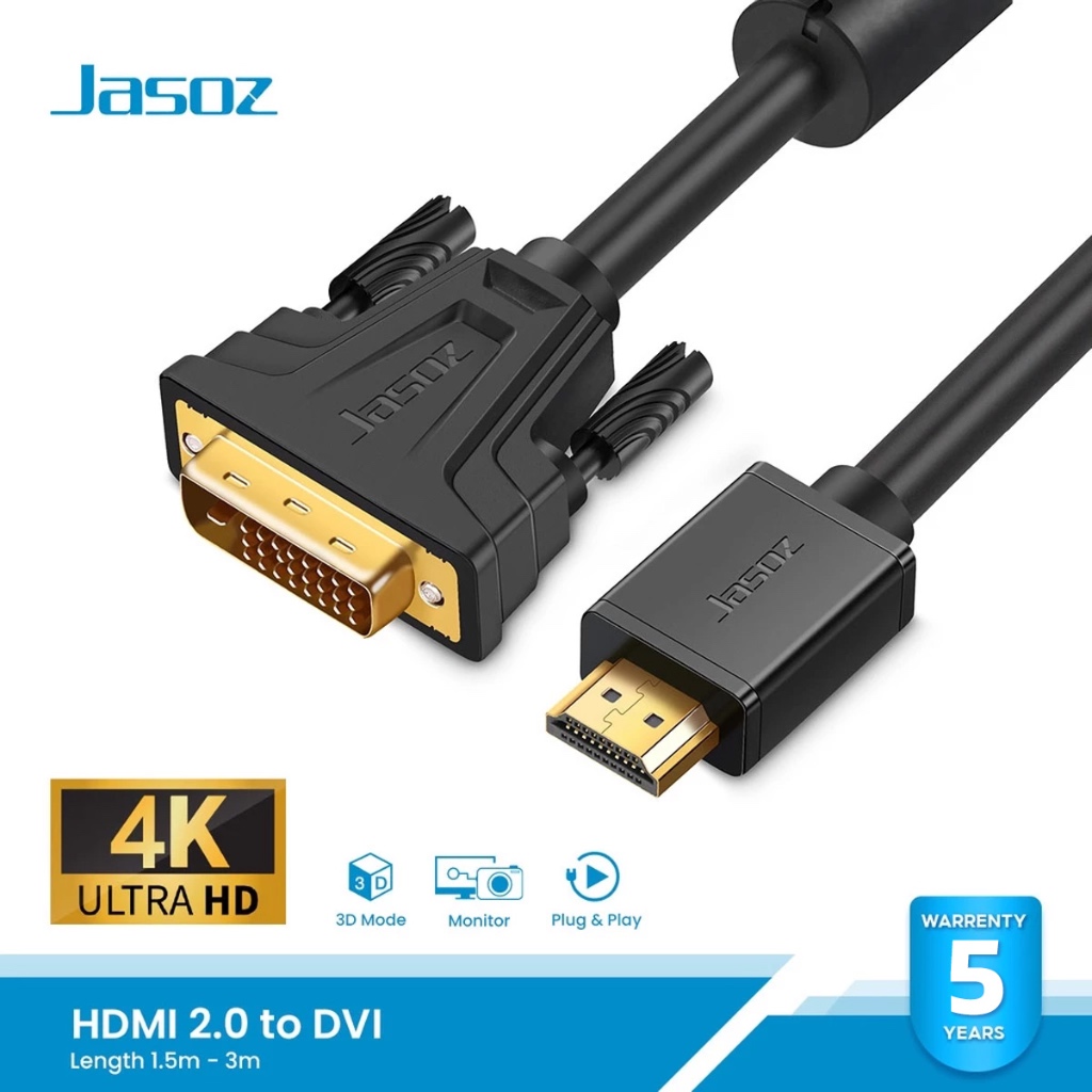⚡ส่งจาก กทม⚡Jasoz สาย HDMI to DVI 2.0 รองรับ 4K @60Hz / FullHD