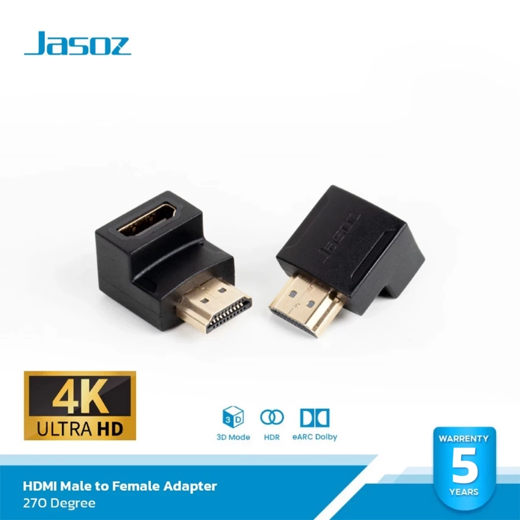 ⚡COD⚡Jasoz HDMI Male to Famale Adapter แท้ ความคมชัดระดับ 4K ULTRA HD คุณภาพสูง เหมาะสำหรับทีวีติดผนัง