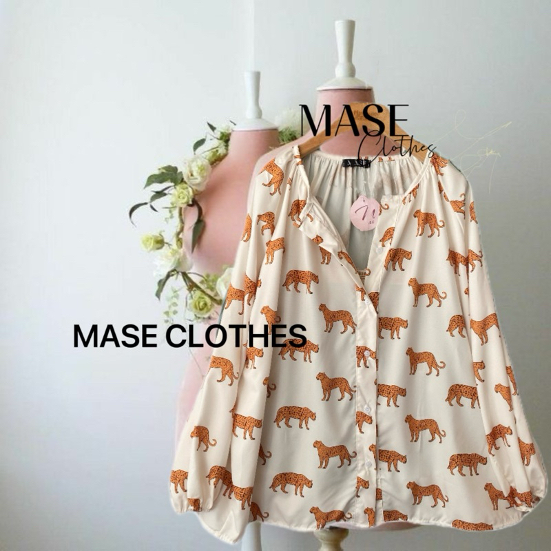 เสื้อเชิ๊ตฮาวาย พร้อมส่ง  💕แขนยาว ผ้าพิมพ์ลาย oversize กระดุมแรงเม็ด ปลายแขนพอง ดึงยาง งานสวยงาม อก 54” ยาว 28”