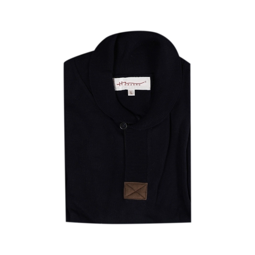 Hazard เสื้อยืดโปโลคอวีแขนยาวสีพื้น สีดำ