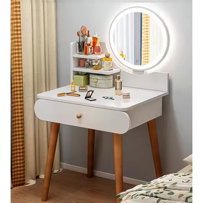 Yifeng fur โต๊ะเครื่องแป้ง พร้อมกระจก มีให้เลือก LED และ ไม่มีLED  (ไม่มีเก้าอี้) โครงไม้ มินิมอล 60