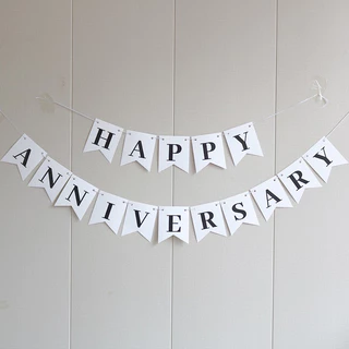 (ร้านไทย) ป้ายครบรอบ HAPPY ANNIVERSARY แต่งงาน ธง MARRY ME มินิมอล สำหรับตกแต่งงานปาร์ตี้ ลูกโป่ง
