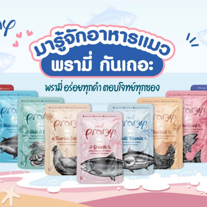 ( 12ซอง ) Pramy พรามี่ อาหารเปียกแมว บำรุงสุขภาพ ขนาด 70 กรัม ( 12ซอง )