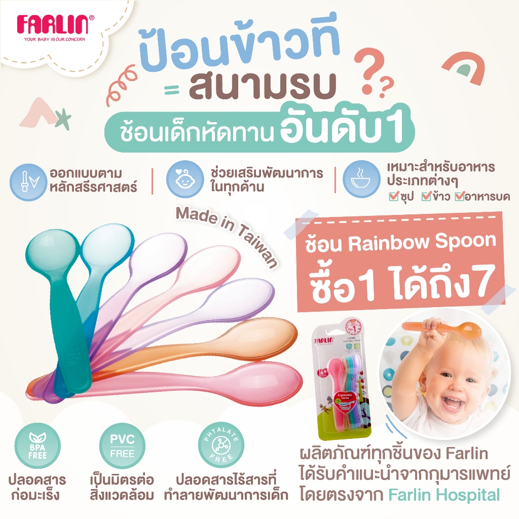 (คุ้ม!ซื้อ1ได้ถึง7) ช้อนเด็ก Farlin No.1 ออกแบบพิเศษเพื่อการทานที่ง่ายและปลอดภัยสำหรับเด็กโดยเฉพาะ