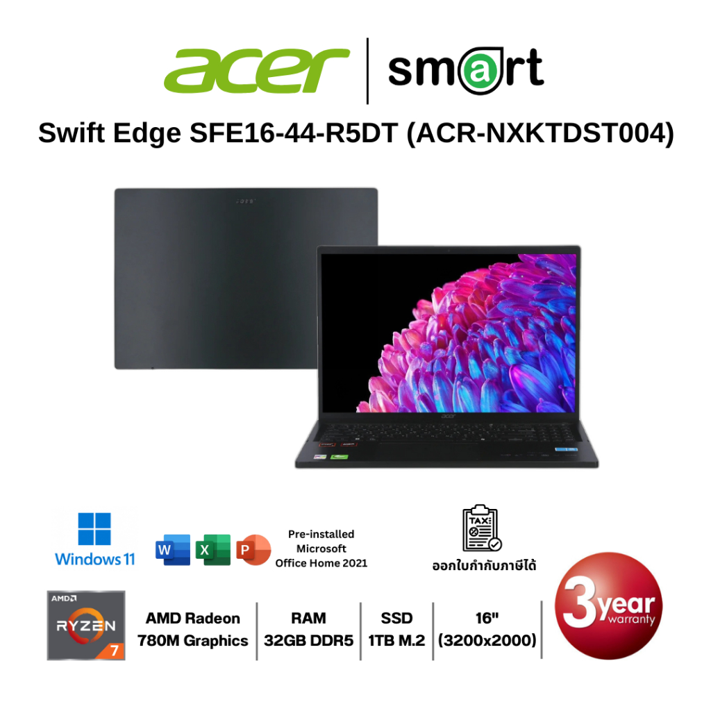 Acer Swift Edge SFE16-44-R5DT Ryzen 7 8840U/32GB/1TB/16.0"/Win11+Office (Olivine Black)