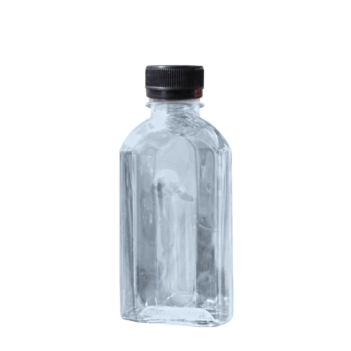 ยกลัง ขวด PET แบนโค้ง/แบนมน 180ml. ปาก 30 (ราคาขวดพร้อมฝา + เลือกสีฝาได้)