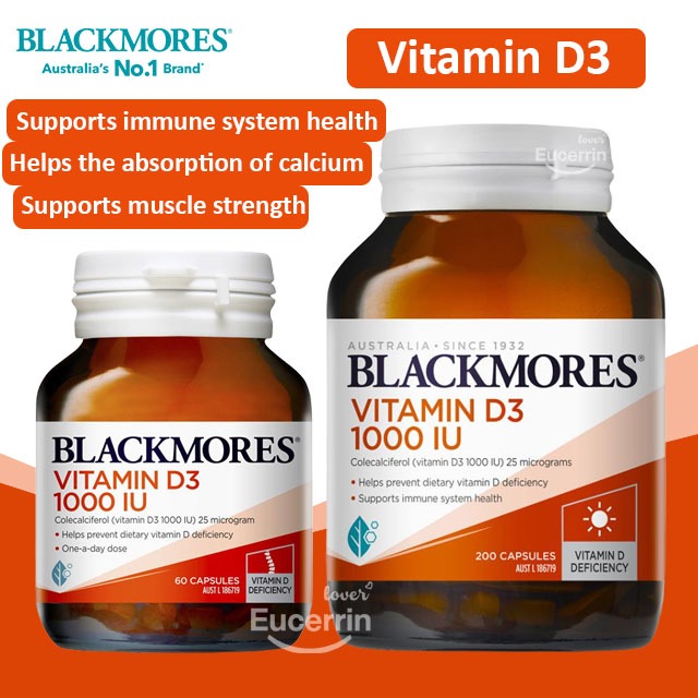 Blackmores Vitamin D3 1000IU Bone Health Immunity 200 Capsules วิตามินดี3 สนับสนุนภูมิคุ้มกัน และกระดูก