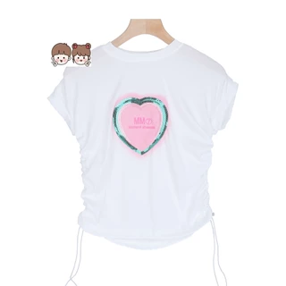 เสื้อยืดเด็กหญิง เสื้อผ้าแขนสั้น+กระโปรงยีนส์สั้น สำหรับฤดูร้อน พร้อมเชือกรูด สไตล์แฟชั่น พร้อมส่ง#T22000