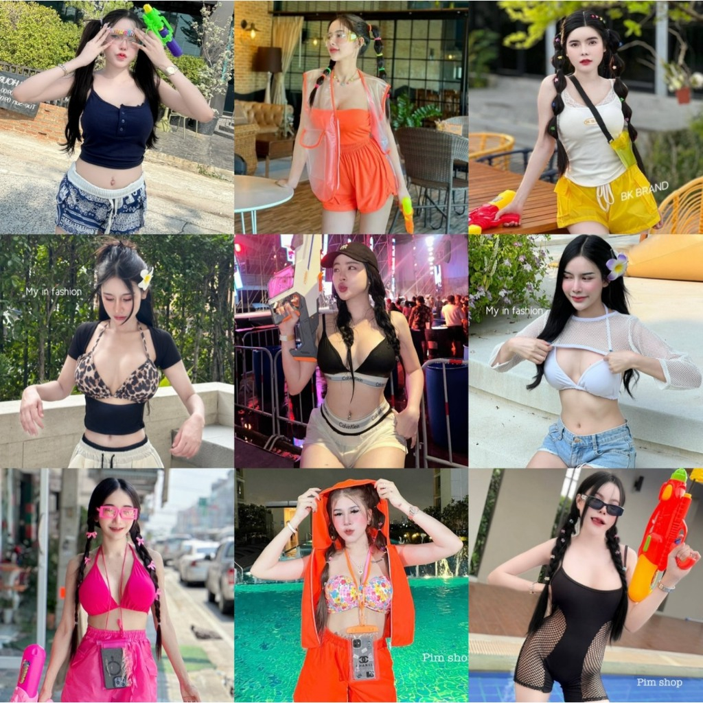 รวมชุดเล่นน้ำ-สงกรานต์ผู้หญิงแซ่บๆ เสื้อลายดอกซีทรู บราสงกรานต์ บิกินี่สงกรานต์ เสื้อบางเล่นสงกรานต์