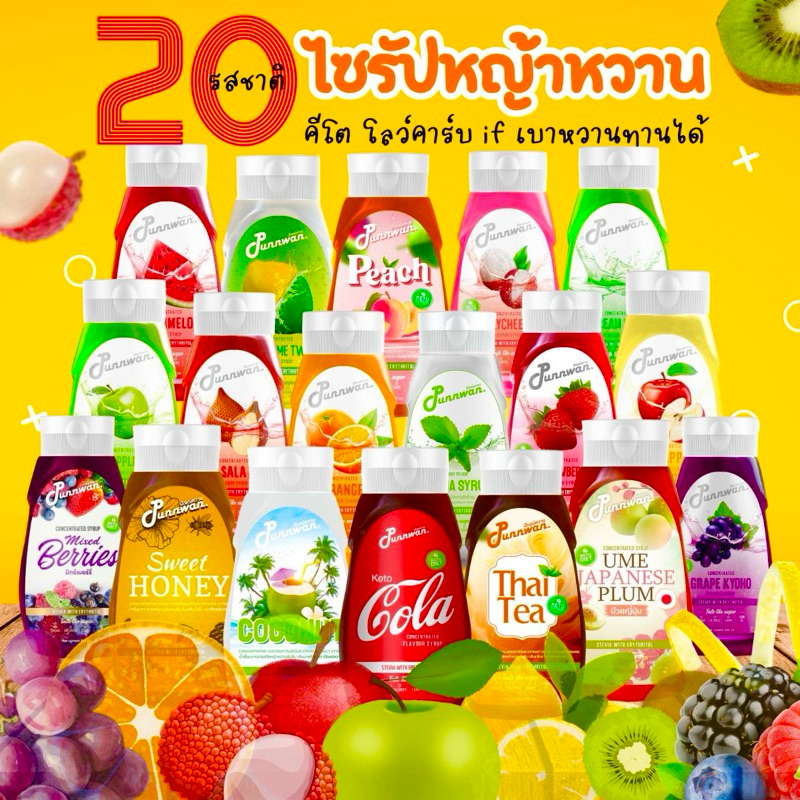 ส่งไว คีโตไซรัป ไซรัปหญ้าหวาน น้ำหวานเข้มข้นคีโต 20 รส 320ml ไซรัปคีโต ไม่มีน้ำตาล Keto Syrup