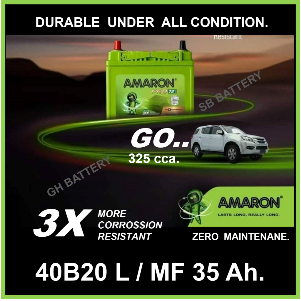 AMARON - GO /40B20L / MF 35Ah.  พร้อมใช้  ไม่ต้องเติมน้ำ /สำหรับเก๋ง <1500cc.