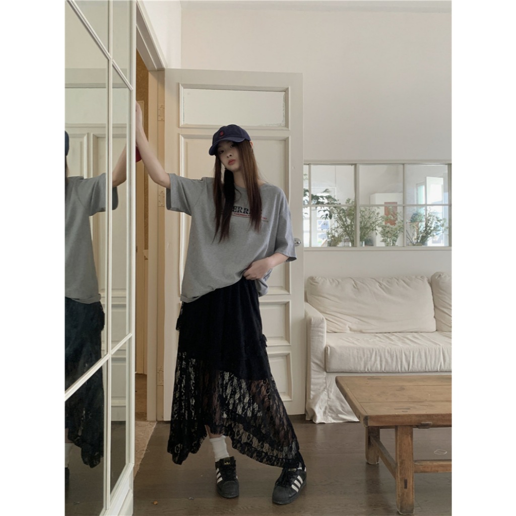 ส่งทันที Cici(NO. 2527) กระโปรงเอวยางยืด แต่งระบายลูกไม้ มีซับใน ดีเทลเว้าหน้า สไตล์สาวฮาวาย - รูปที่ 6