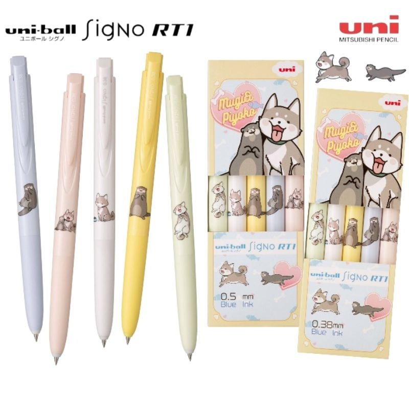 Uni Signo RT1 ลาย Mugi & Piyoko คู่หูสุดคิ้วท์ ขนาด 0.38 มม., 0.5 มม. หมึกน้ำเงิน ลายน้องหมาชิบะและน้องนาก ขวัญใจญี่ปุ่น