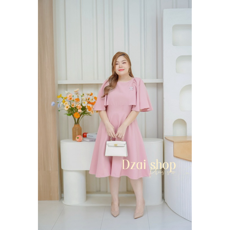 เดรสสาวอวบอ้วน ออกงานทำงาน#สีใหม่ชมพู/น้ำตาลมังคุด/ดำ