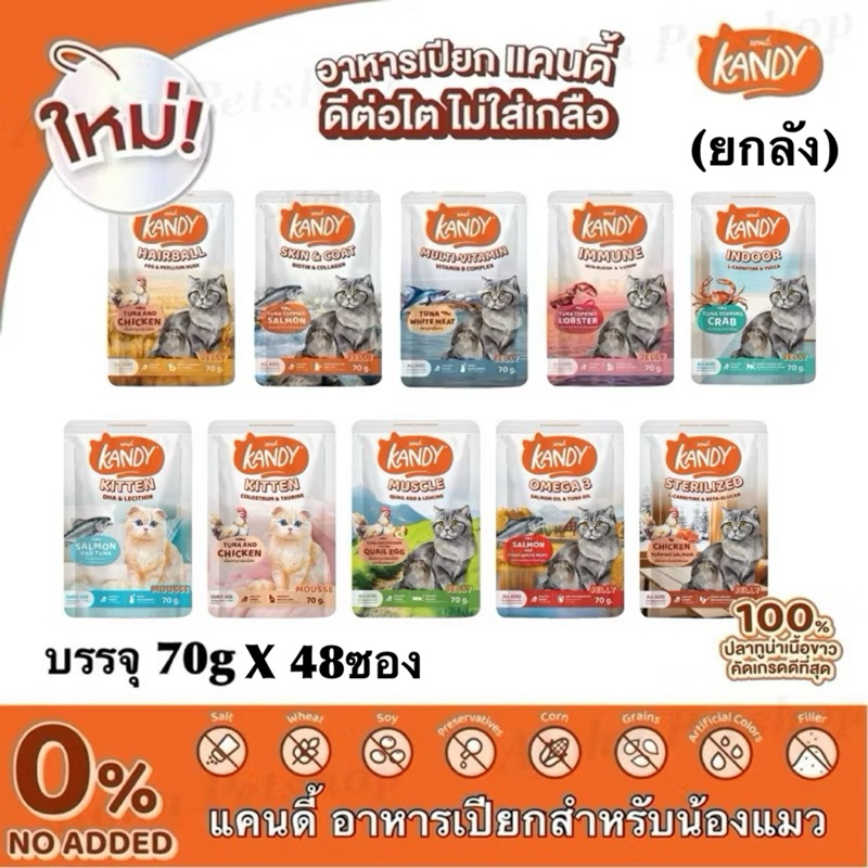(ยกลัง) Kandy Cat Pouch in Jelly แคนดี้ อาหารเปียกสำหรับแมวในเยลลี่บรรจุ 70g*48