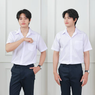 เสื้อนักศึกษาแขนสั้นชาย[คอปก/คอจีน]รอบอก”36-56”(ผ้าคอมทวิว/ผ้าไมโคร)สีขาวนวล/สีขาวสว่าง