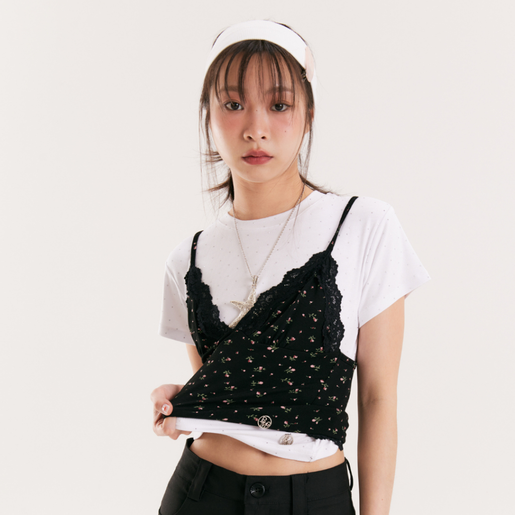 Bemingtop907(S-XL)-BLOSSOM LACE CAMI สายเดี่ยวลูกไม้ลายดอกน่ารักกรุบ! 🖤