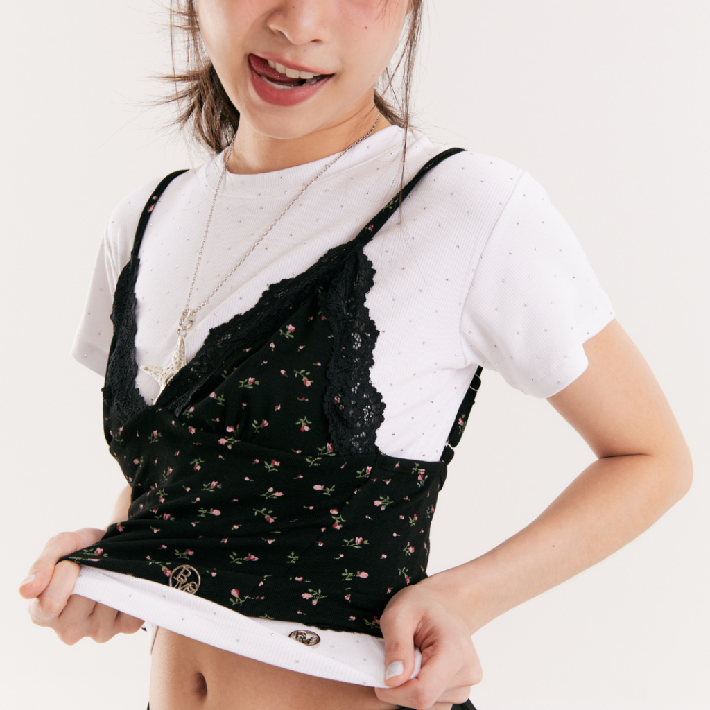 Bemingtop907(S-XL)-BLOSSOM LACE CAMI สายเดี่ยวลูกไม้ลายดอกน่ารักกรุบ! 🖤