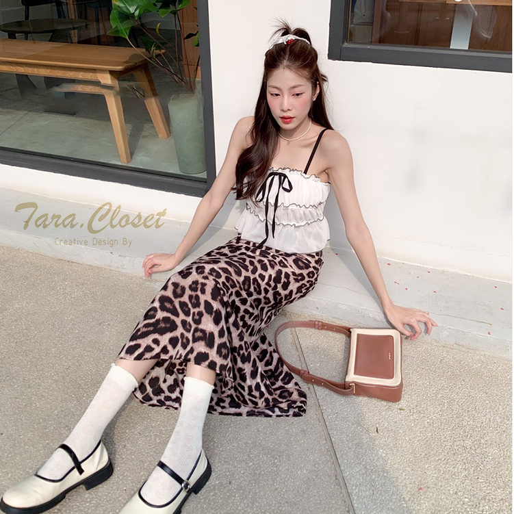 BA075 TARA Skirt กระโปรงลายเสือ 5 ส่วน ทรงเฮปเบิร์นสไตล์ฝรั่งเศษ ซิปข้าง เนื้อผ้าไหมอิตาลีพิมพ์ลายเสือ ผ้าดี ใส่สบาย