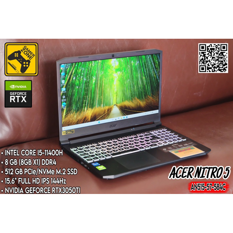 Gaming Notebook Acer Nitro 5 AN515-584C Core i5 Gen 11 การ์ดจอ RTX 3050Ti (4GB GDDR6)