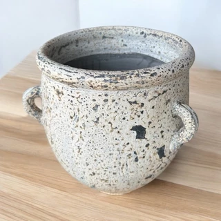 Flower pot กระถางดินเผาทรงโอ่งมีหู 3 หู สีวินเทจ เก่า ๆ ขนาด 26 x 30 cm.