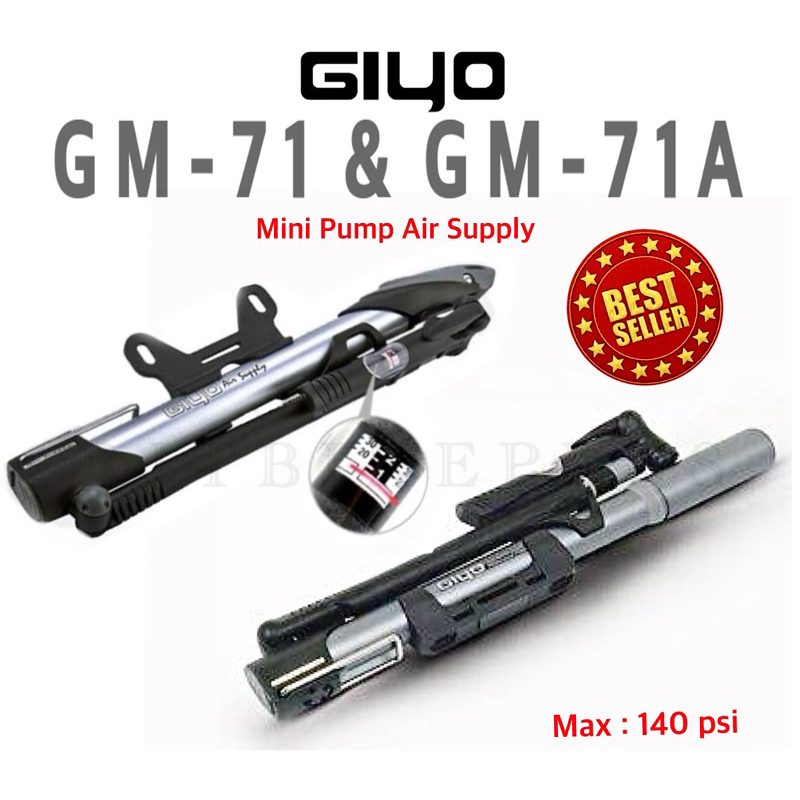 (แพ็คเกจใหม่) สูบลมจักรยานแบบพกพา Giyo GM-71&71A *มีเกจวัด *ยืดหัวได้  *สูบได้ถึง 140 psi นน.266 กรัม