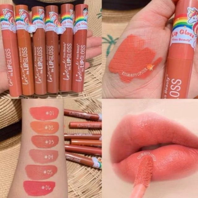 7883-03A ลิปจุ่ม Kiss Beautyเนื้อกลอส โทนนู้ด  กลิ่นหอมมาก สีเลือกตามปก 01 - 06