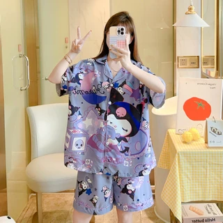 ชุดนอนคอปก ชุดนอนผู้หญิง แขนสั้นขาสั้น ผ้าไม่บาง การ์ตูน น่ารัก MK บิ๊กไซร์ ผ้าไหมอิตาลี รอบอก 52-54 นิ้ว