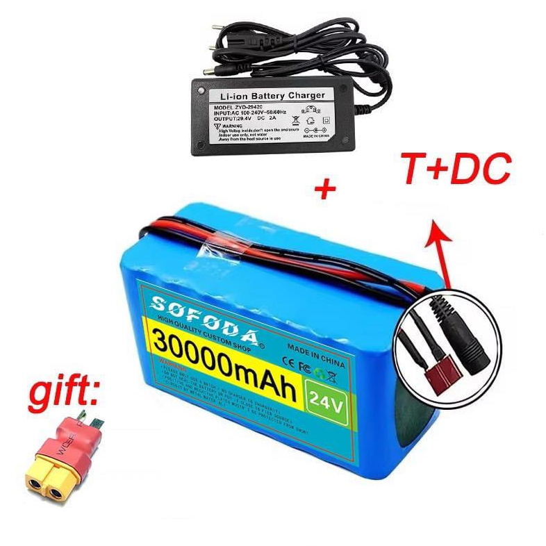 แบตเตอรี่ลิเธียม  24V 30AH/48AH/100AH แบต 1000W E-bike 29.4V BMS + charger แบตเตอรี่ไอออนแท้ Battery