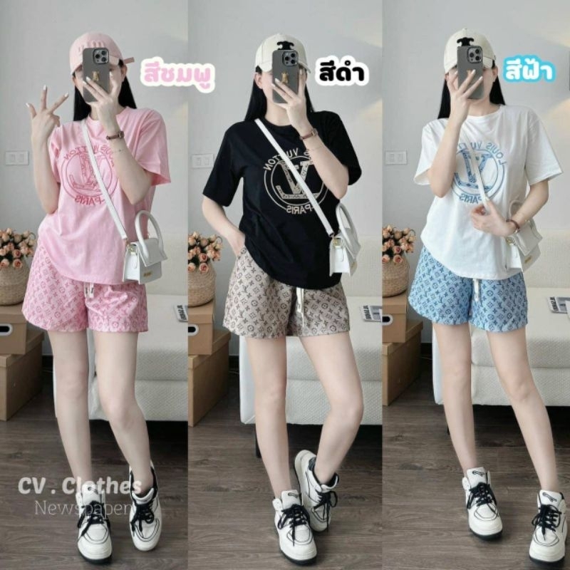 💥พร้อมส่ง💥ชุดเซ็ทLV พาสเทล ขาสั้น งานปักเสื้อ ⚠️มี 2ไซร์ ผอม/อวบ⚠️