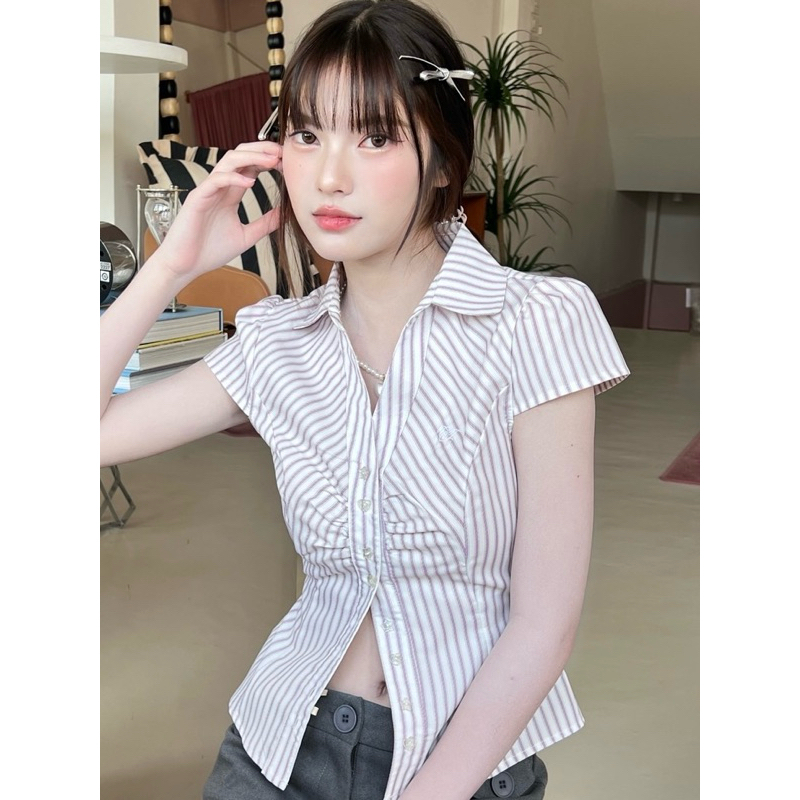 (New in pack) Cintage♡ CT2080 เชิ้ตคอปกผูกเอวalli8910 💖 สี Love lilac(alli) Size S/M/L