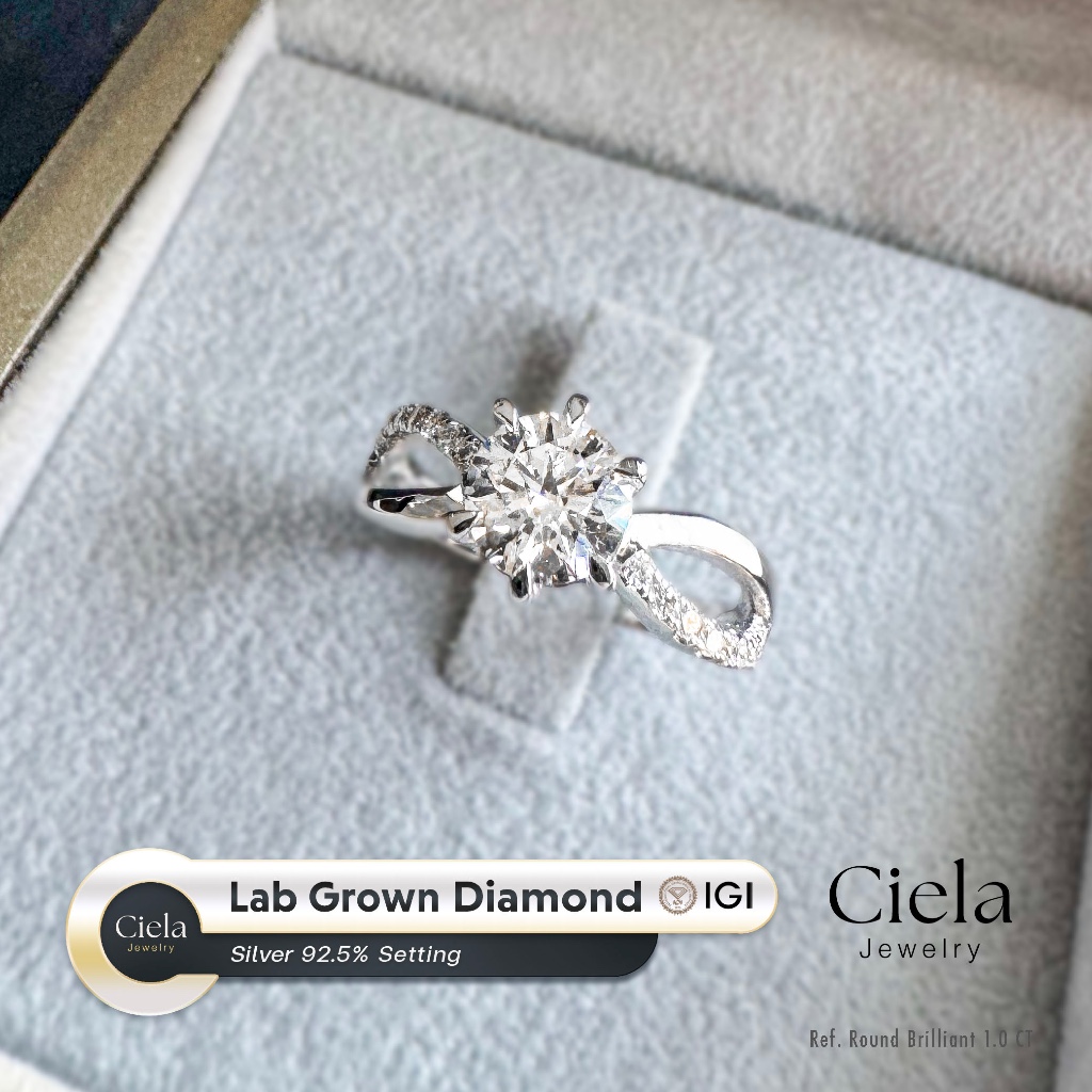 แหวนชู Infinity Twist เพชร Lab Grown (CVD) Cert. IGI น้ำ100 VVS2 Ideal cut Silver92.5% 𝐂𝐢𝐞𝐥𝐚 𝐉𝐞𝐰𝐞𝐥𝐫𝐲