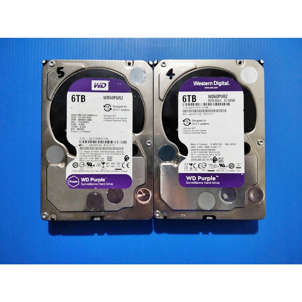 HDD WD PURPLE  6TB (ฮาร์ดดิสก์ 3.5 นิ้ว) - SATA3 (WD60PURZ) สินค้ามือสองรับประกัน 1 เดือน