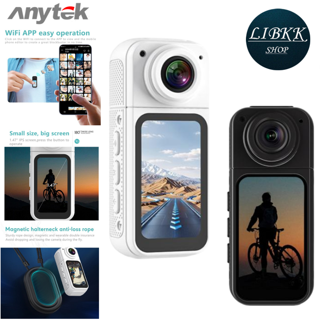 Anytek S70 Magnetic Thumb กล้องถ่ายภาพกีฬา 2.7K (2720 x 1520/15fps) กล้องพกพาสำหรับขี่กลางแจ้ง Actio