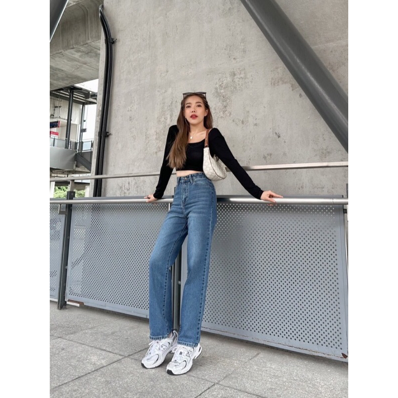 SARAN Jeans  ยีนส์SARAN ทรงกระบอกกลางแม่แอน