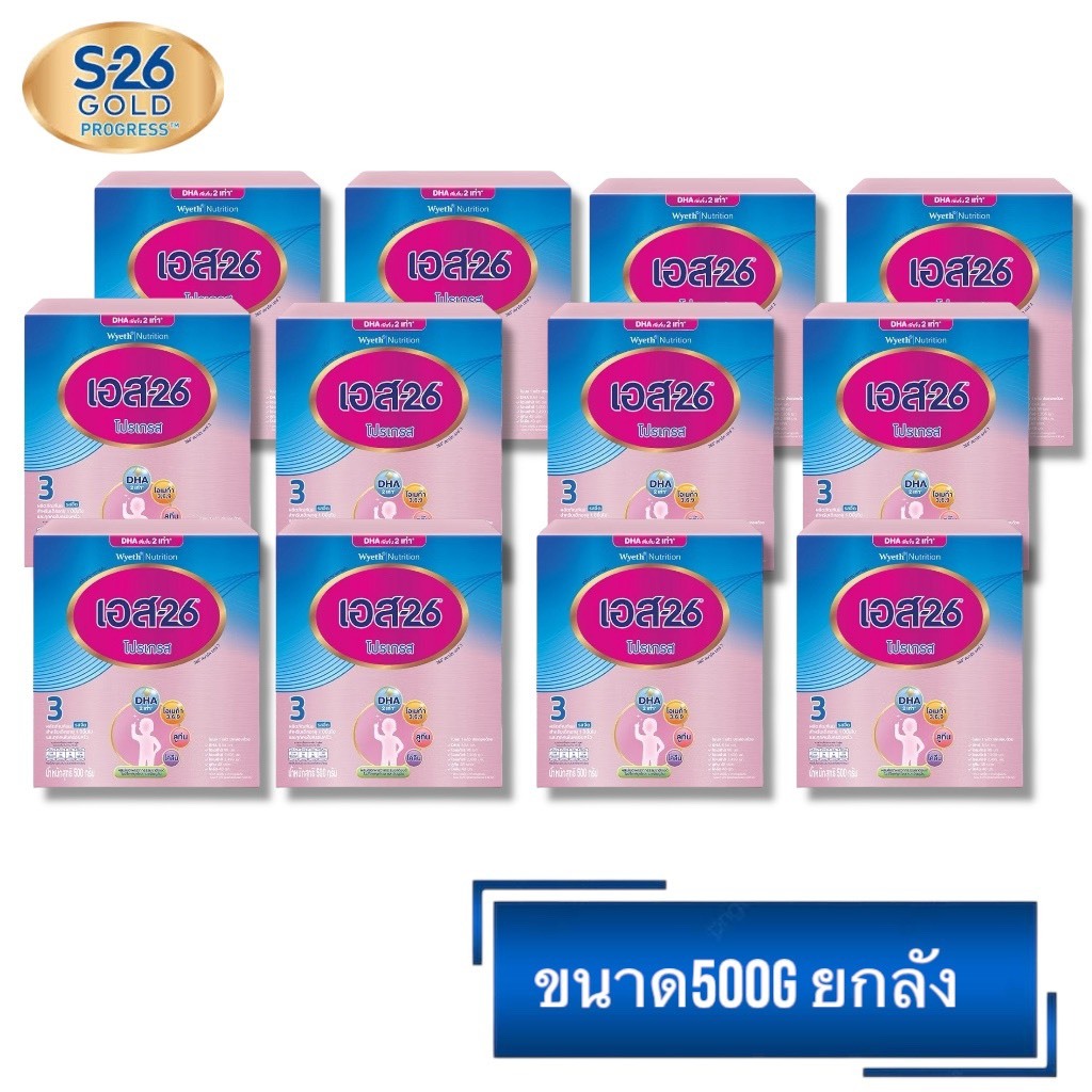 S-26 เอส-26 โปรเกรส สูตร 3 สีม่วง นมผงสำหรับเด็ก1-3ปี ขนาด 500 กรัม จำนวน ยกลัง12กล่อง