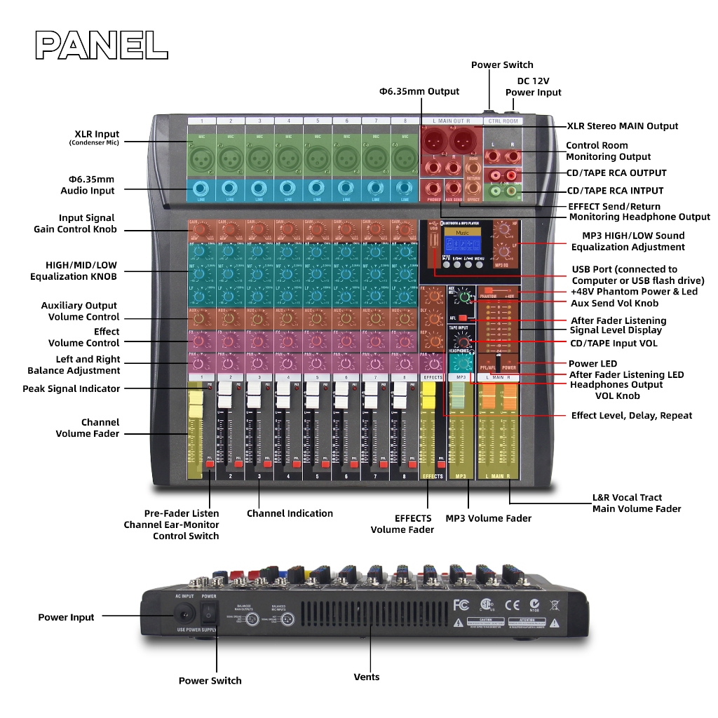 อนาล็อกมิกเซอร์ MIXER 12 เสียบไมค์ได้ 8 ช่อง เอฟเฟคในตัว 1 AUX มอนิเตอร์ AT Prosound for stage