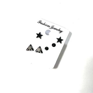 WFH stud earrings ต่างหูสแตนเลส 1 set 3 คู่ | ดำ มี YY