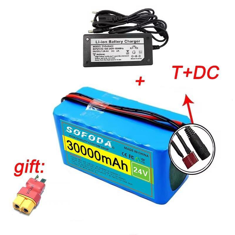 แบตเตอรี่ลิเธียม 24V 30AH/48AH/100AH  แบตเตอรี่ 1000W E-bike 29.4V BMS + charger แบตเตอร์รี่รถไฟฟ้า 