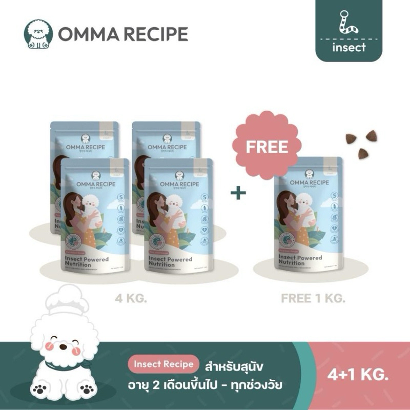 อาหารสุนัข OMMA RECIPE สูตร Insect Nutrition (4+1กิโลกรัม)