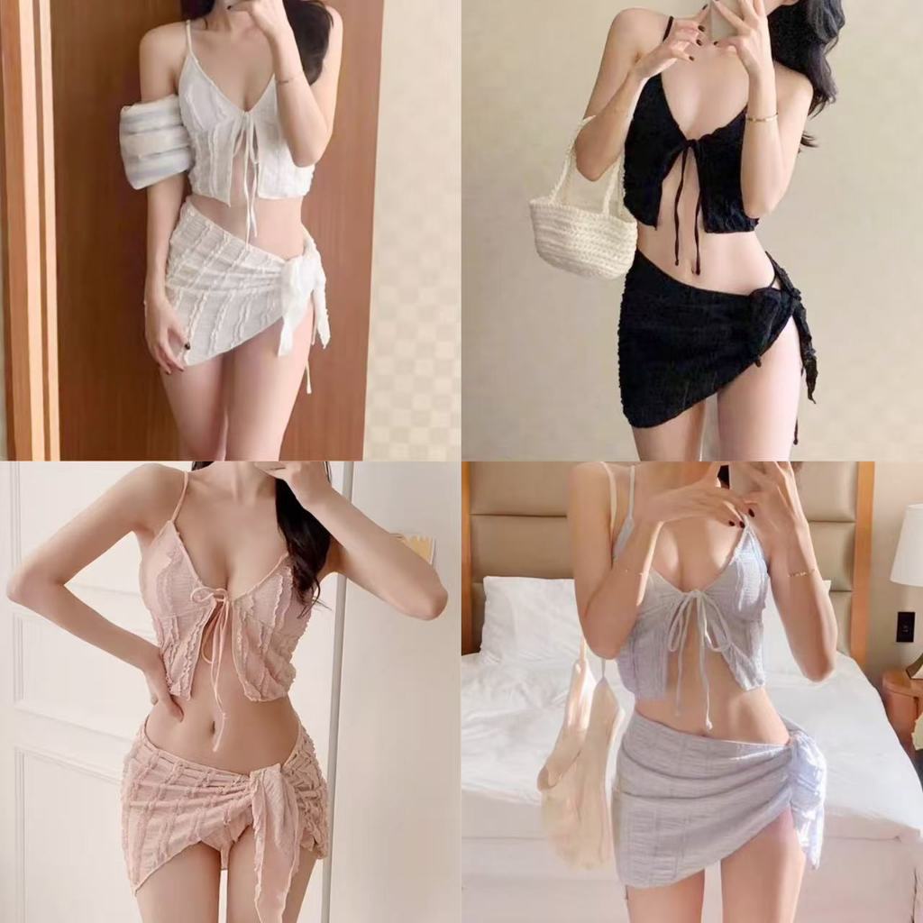 🌸Swift Bra🌸ชุดว่ายน้ำ Bikini บิกินี่ 3 ชิ้น ผ้าจีบ แฟชั่นเกาหลี ใหม่ ด้วยฟองน้ำ summer Beach