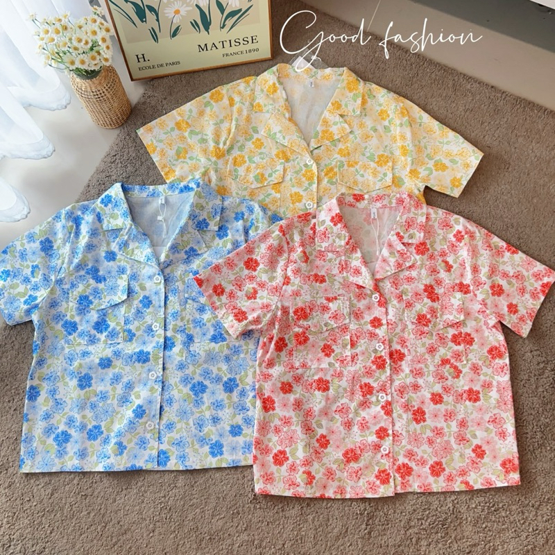 เสื้อคอปกเชิ้ตลายดอกไม้