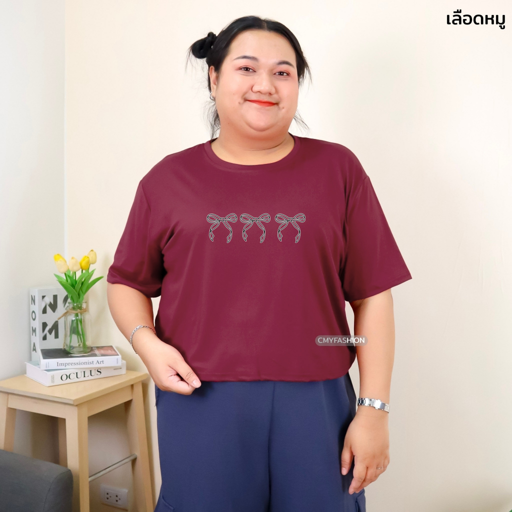 เสื้อครอป คอกลม แขนสั้น ไซส์ใหญ่ 6XL สกรีนลายโบว์ เนื้อผ้าคอตตอนผสม 6000+img-58# - รูปที่ 7