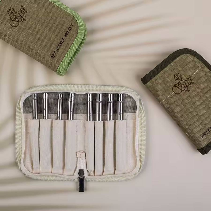 พู่กันพกพา 8ชิ้น/เซ็ต Artsecret #890  Horse Hair Multi-Function อะคริลิค Gouache สีน้ำ กระเป๋าเสื่อ