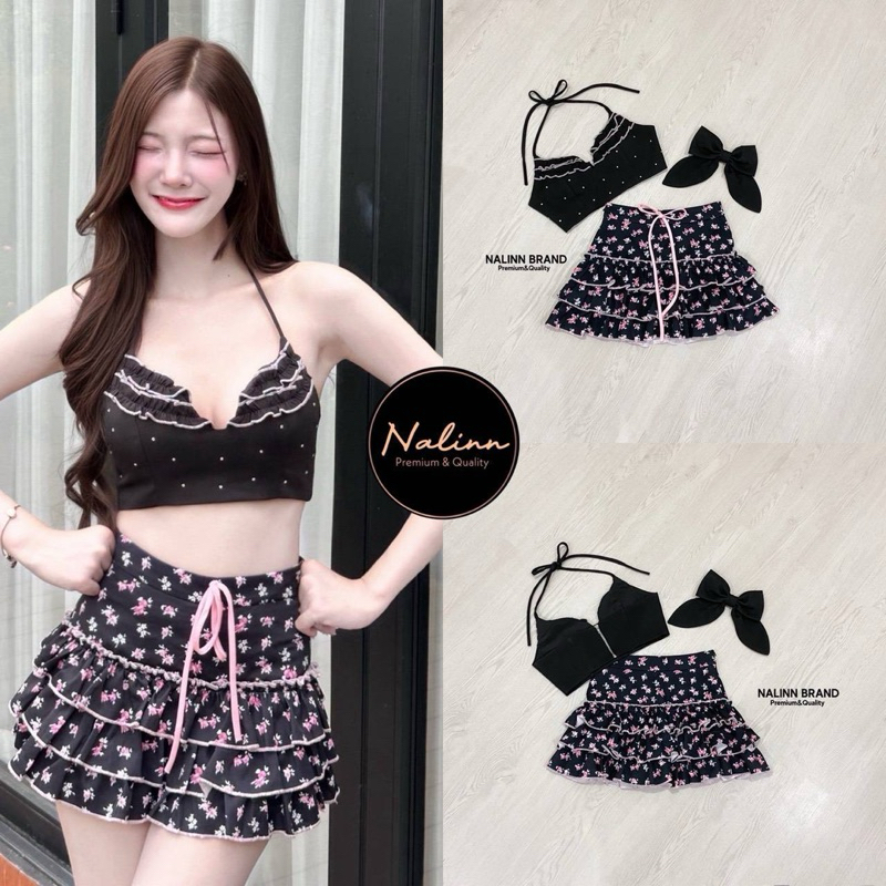 𝗡𝗔𝗟𝗜𝗡𝗡 𝗕𝗥𝗔𝗡𝗗 CODE : NL-S25023  Detail :  Set 3 ชิ้น เสื้อครอปคล้องคอ แต่งขอบสีชมพู