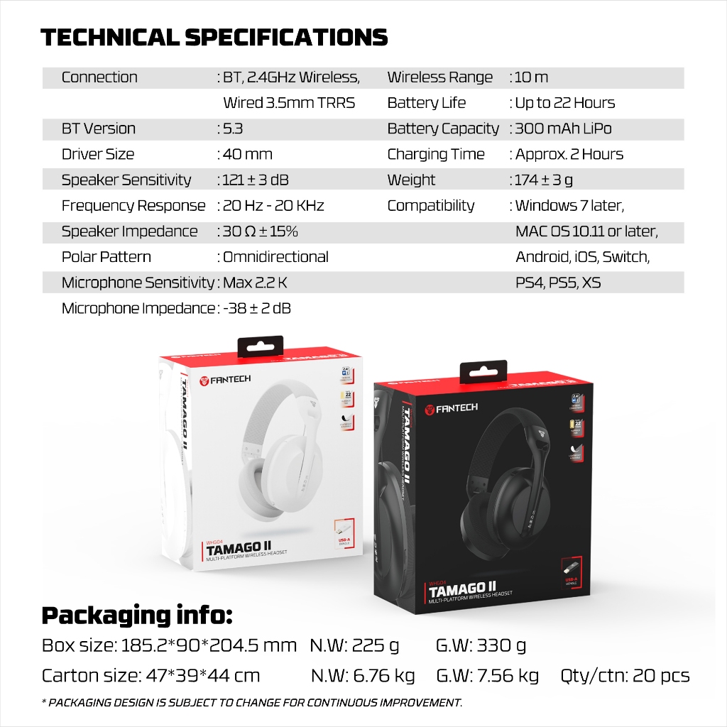 FANTECH หูฟัง หูฟังไร้สาย หูฟังเกมมิ่ง เสียงคมชัด ไมค์ตัดเสียงรบกวน Gaming Headset  รุ่น WHG04